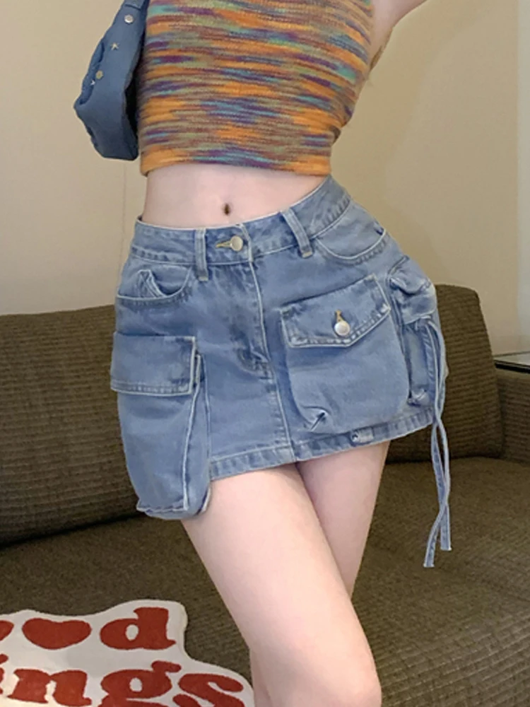 Sexy Slim Fit Denim  Skirt with 3D Pockets Retro Workwear High Waist Half Body Skirts for Young Women Straight Cut H-Shape