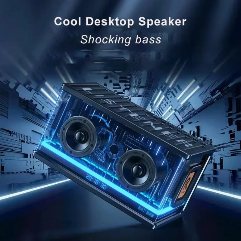 JY-26 40W HIFI Bluetooth Speaker 3 horn Crystal Mecha Style with Smart Clock Wireless Portable Stereo Soundbox TWS AUX TF Play