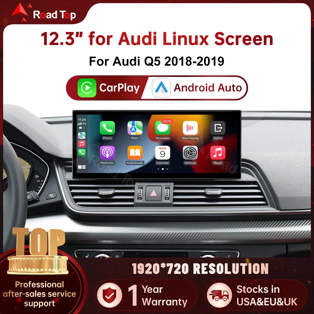 US RoadTop 12.3 Wireless CarPlay Multimedia Display Android Auto For Audi Q5 2018-2019 MIB2 System Airplay Autolink Function