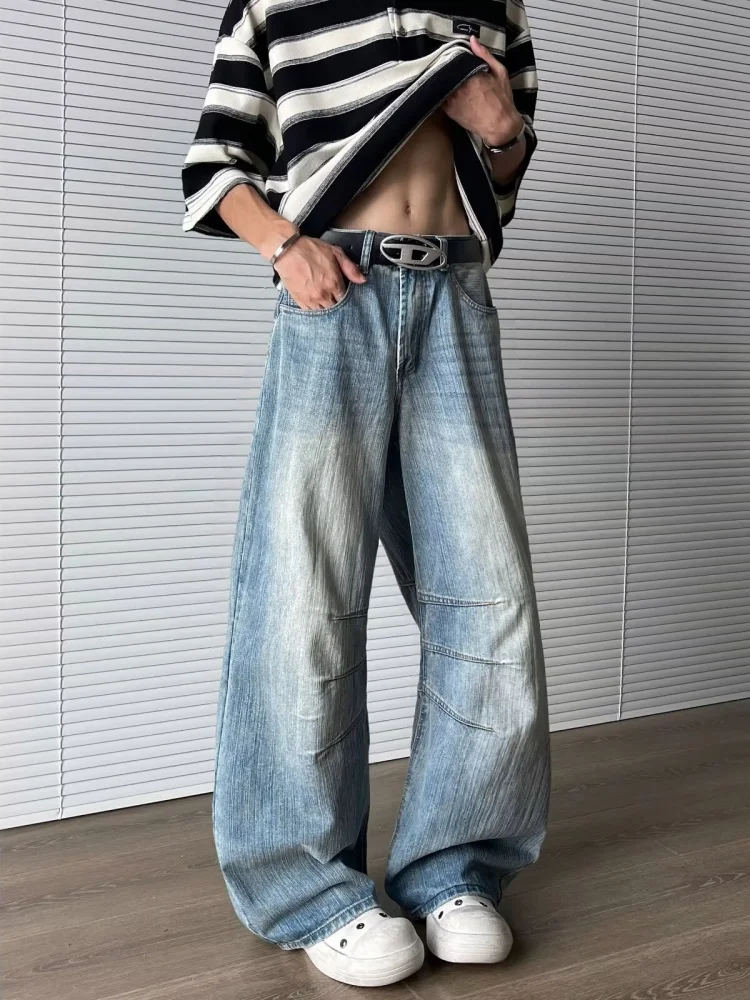2025 Ropa Y2K Mode Gewaschene Blaue Weite Plissierte Neue Jeanshosen für Herren 90er Vintage Kleidung Koreanische Lässige Luxus-Denim-Hosen – Detail 12