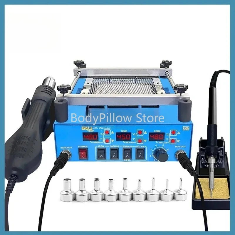

863 3 in 1 Digita Hot Air Heat Gun BGA Rework Solder Station Electric Soldering Iron IR Infrared Preheating Station