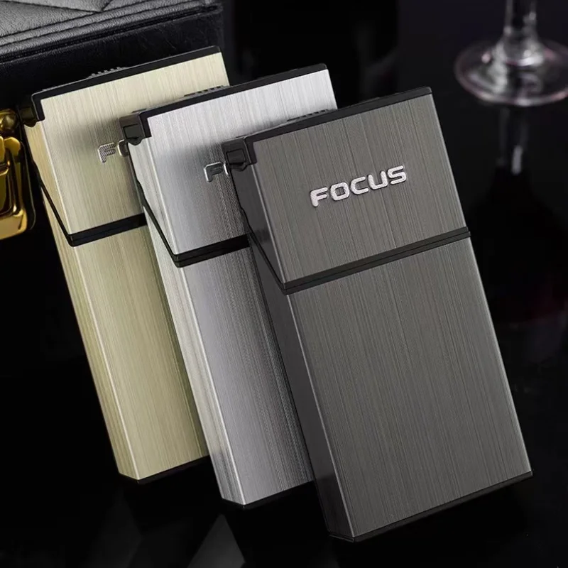 Fine Smoke Cigarette Case 20pcs Capacity Slim Cigarette Holder with USB Rechargeable Lighter Metal Cigarette Case Gift for Men