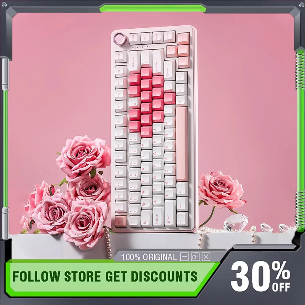 YUNZII B75Pro Pink Wireless Mechanical Keyboard Tri-Mode Gasket RGB Hot Swap Customized Pc Office Gaming Keyboard Girls Gifts