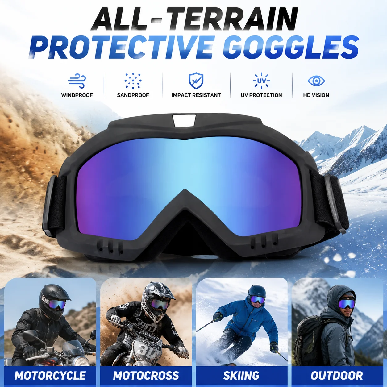 Protective Goggles Outdoor Motorcycle Windproof Sandproof Eyewear Tactical Anti-Explosion Face Shield Motocross Ski Glasses