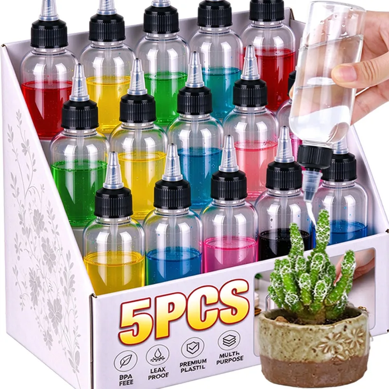 1/5PCS Clear Plastic Squeeze Bottle 30-250ml Hair Dye Pigment Dispenser Bottles with Adjustable Twist Cap Refillable Containers