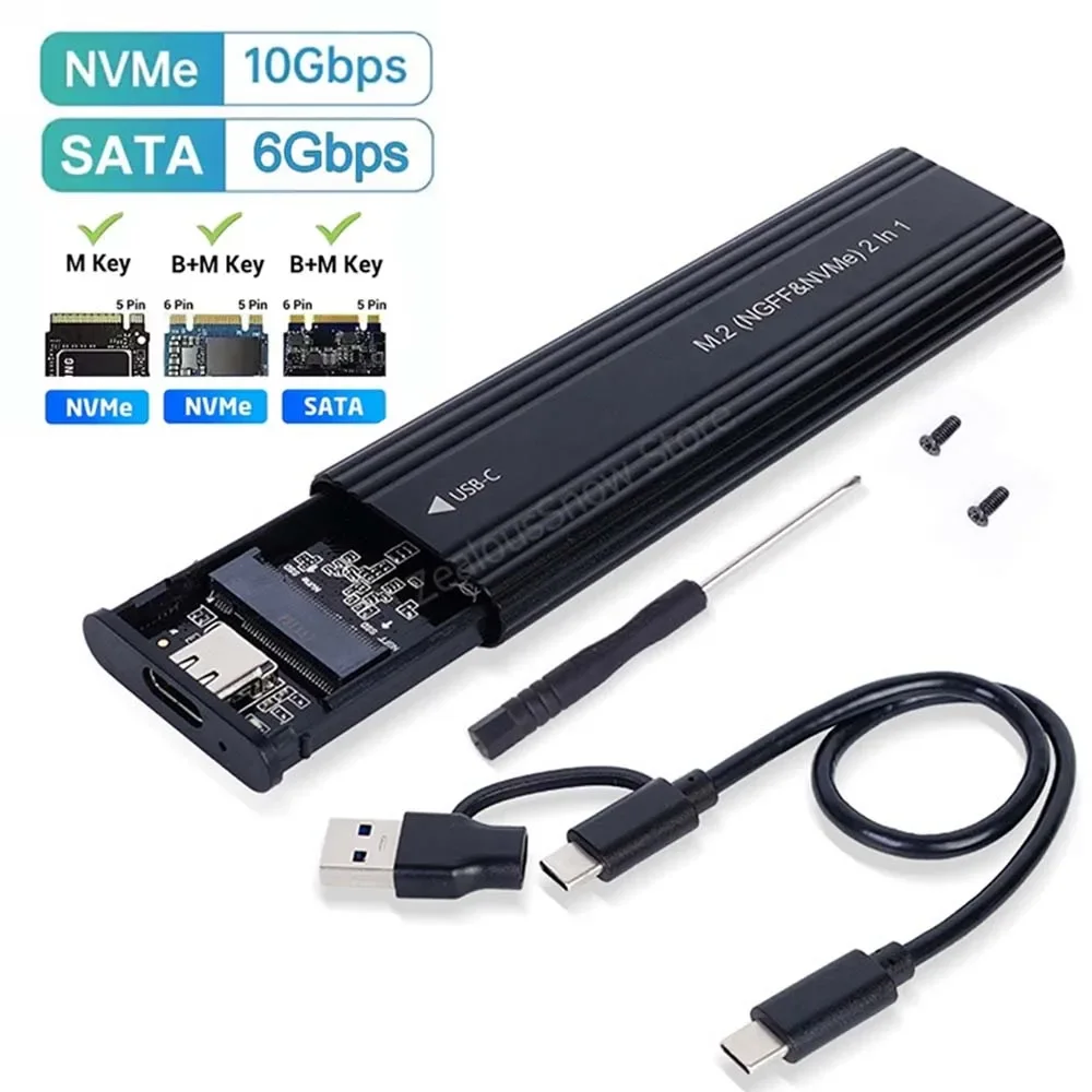 kebidu M.2 NVME NGFF SATA Gehäuse M2 SSD Gehäuse Dual Protokolle USB 3.1 Typ C SSD Adapter 10 Gbit/s zu NVMe SATA Externe Festplatte Box 4