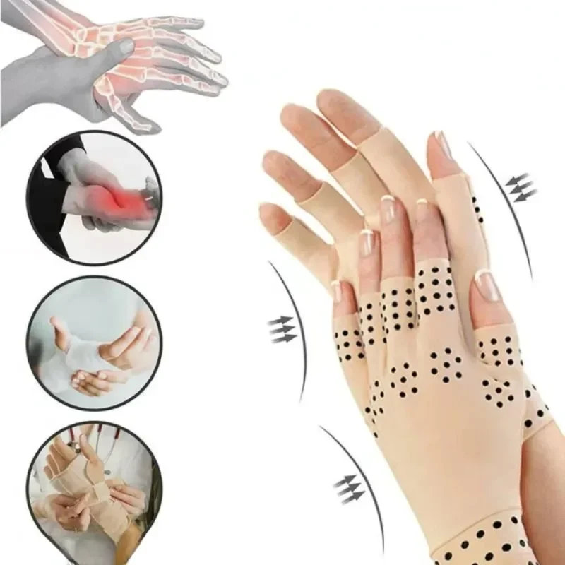 

1 Pair Magnetic Therapy Fingerless Gloves Arthritis Pain Relief Heal Joints Braces Supports Health Care Sport Safe Wrist Support