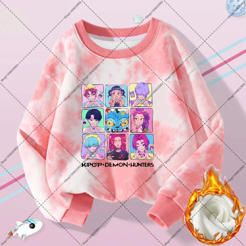 Kpop demon hunters outono inverno fino velo sweatshirts meninos meninas moda streetwear dos desenhos animados anime impresso manga longa presentes