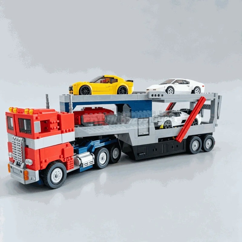 1154 Pieces Double Deck Car Carrier Truck Building Blocks Transport Trailer Vehicle Model Creative DIY Assembly Collection Gift