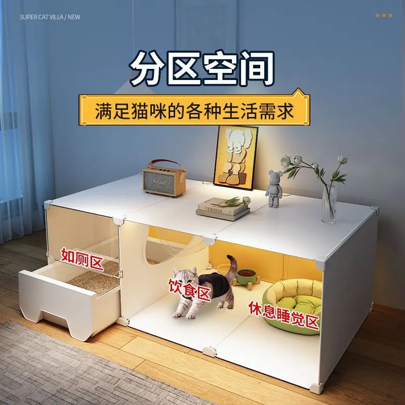 Compact Cage For Home Use Indoor Small Apartment Villa With Living Room One Bathroom Integrated Cat Bed And Toilet