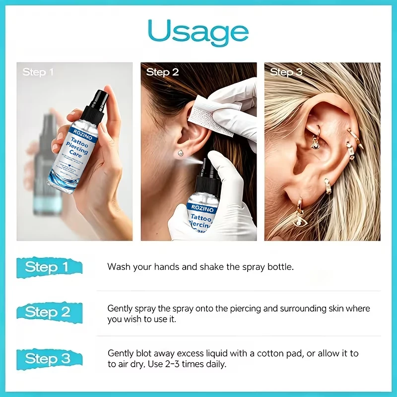 100ml Tattoo- und Piercing-Pflegelösung/Reinigungsspray, sanftes Tattoo-Pflegespray, verhindert Hautirritationen, reinigt sanft, beruhigt und pflegt neue Tattoos und Piercing-Bereiche, erfrischt alte Tattoos sofort mit nur einem Sprühstoß, tägliche Reinigung von Ohrpiercings, verhindert Gerüche von Ohrpiercings und verbessert die Schönheit des Piercings. – Detail 6