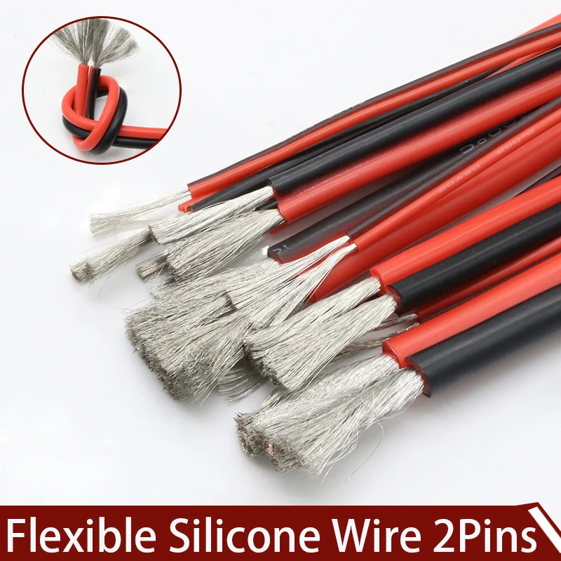 1 Meter Flexible Silicone Wire 2Pins 30 28 26 24 22 20 18 AWG Soft Silicone Rubber Copper Electric Wire DIY LED Connector Cable