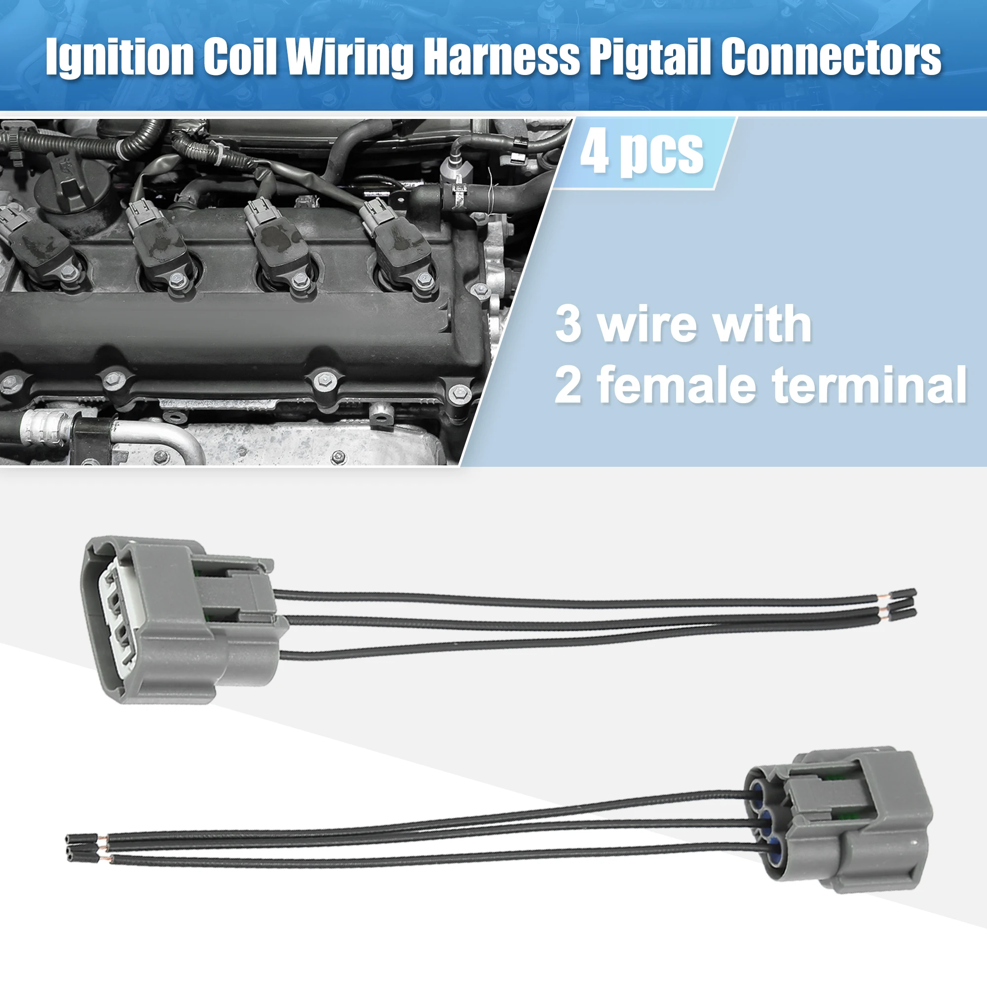 Uxcell 4pcs Ignition Coil Connectors Plug Wiring Harness Pigtail for Nissan J48817102 Auto Parts and Accessories