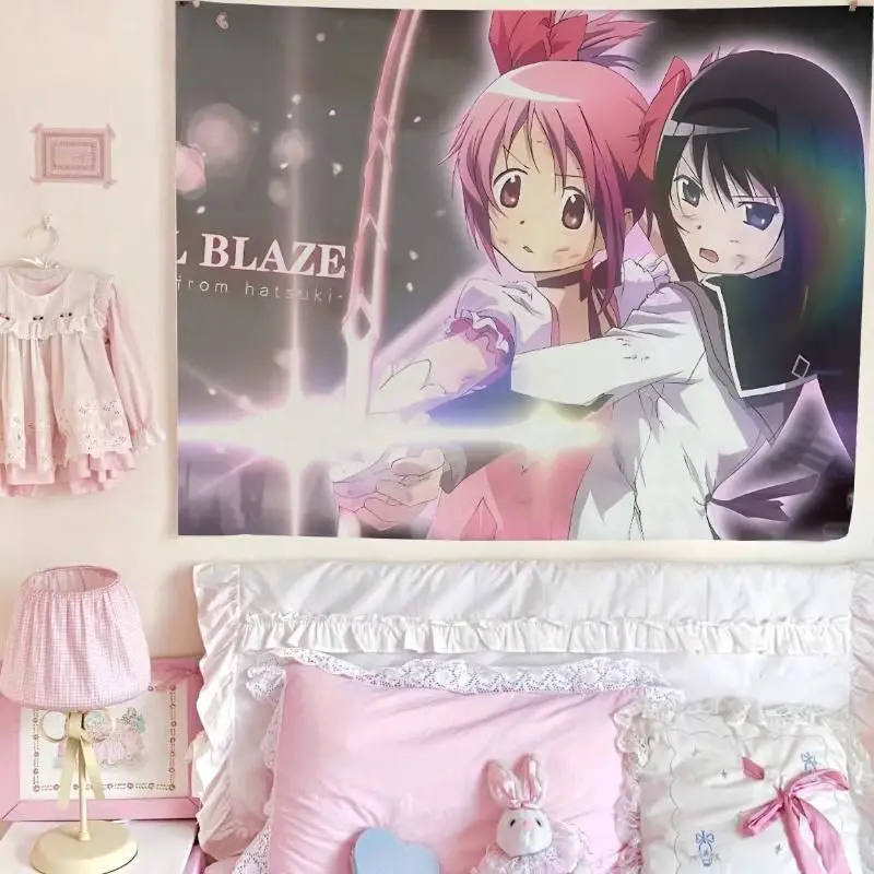 VIKAMA Magical Girl Spear Fire Horizontal Tapestry Wall Hanging for Bedroom Living Room Cozy Aesthetic Modern Home Decor