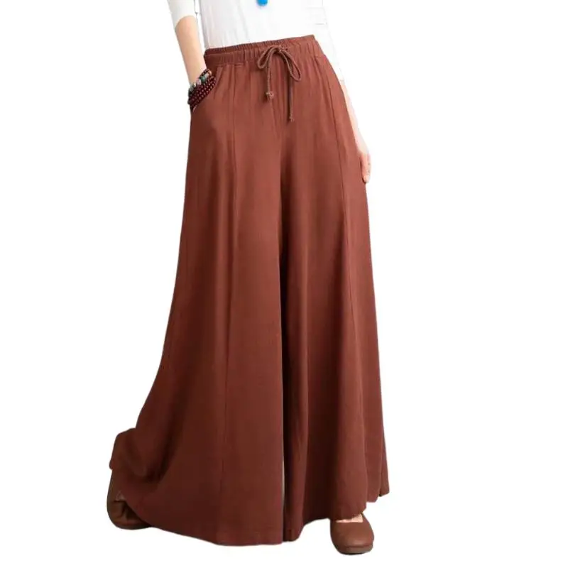 Spodnie plus size damskie z bawełny i lnu, luźne spodnie w stylu bohemy z szerokimi nogawkami, spódnico-spodnie letnie, rozmiary 6XL 7XL, nowa moda 2026.
