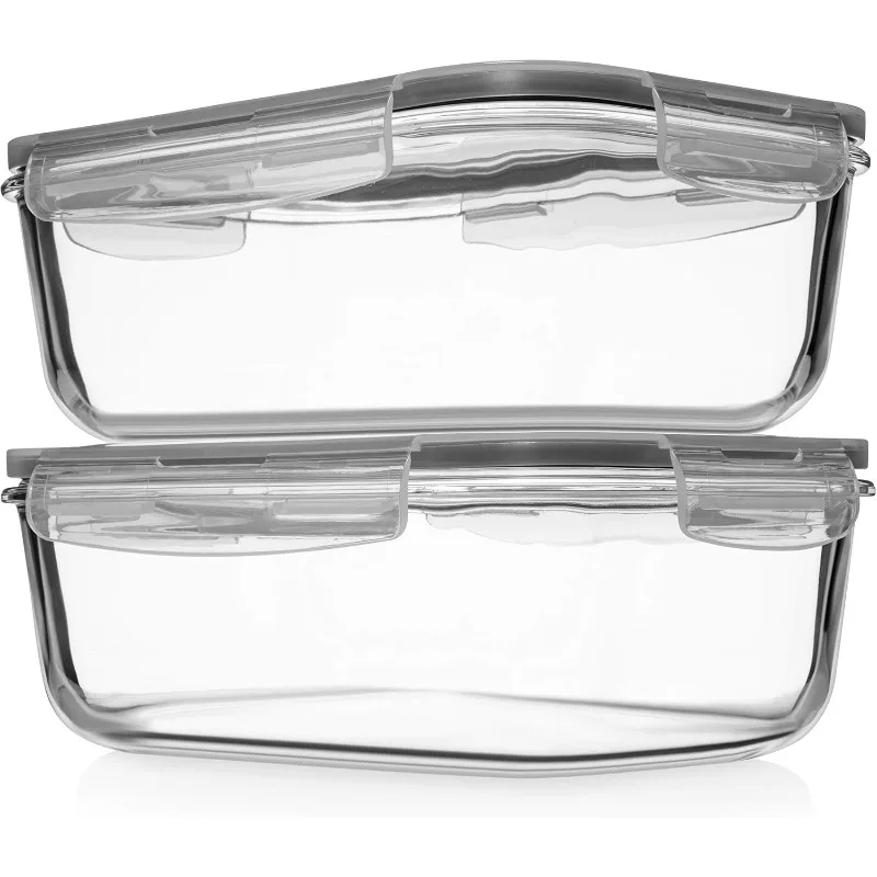 8 Cups/ 63 Oz 4 Piece (2 containers + 2 Lids) Large Glass Food Storage/ Baking Containers with Locking Lids . Ideal for Storing