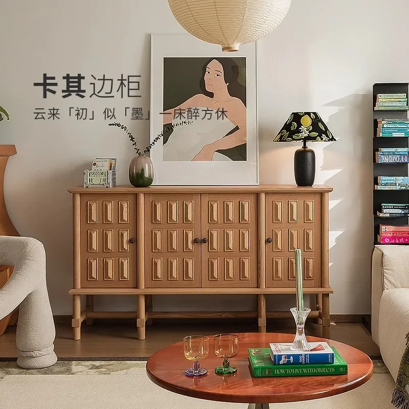 خزانة جانبية كاكي، طراز خشبي فرنسي قديم، خزانة تخزين لغرفة المعيشة، خزانة جانبية من الخشب الصلب #3