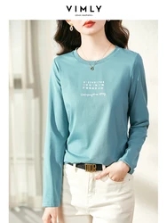 Vimly Basic Casual Tees Long Sleeve Tops T-shirt for Women 2023 Spring Fashion Letter Printed O Neck Female Pullover V1329