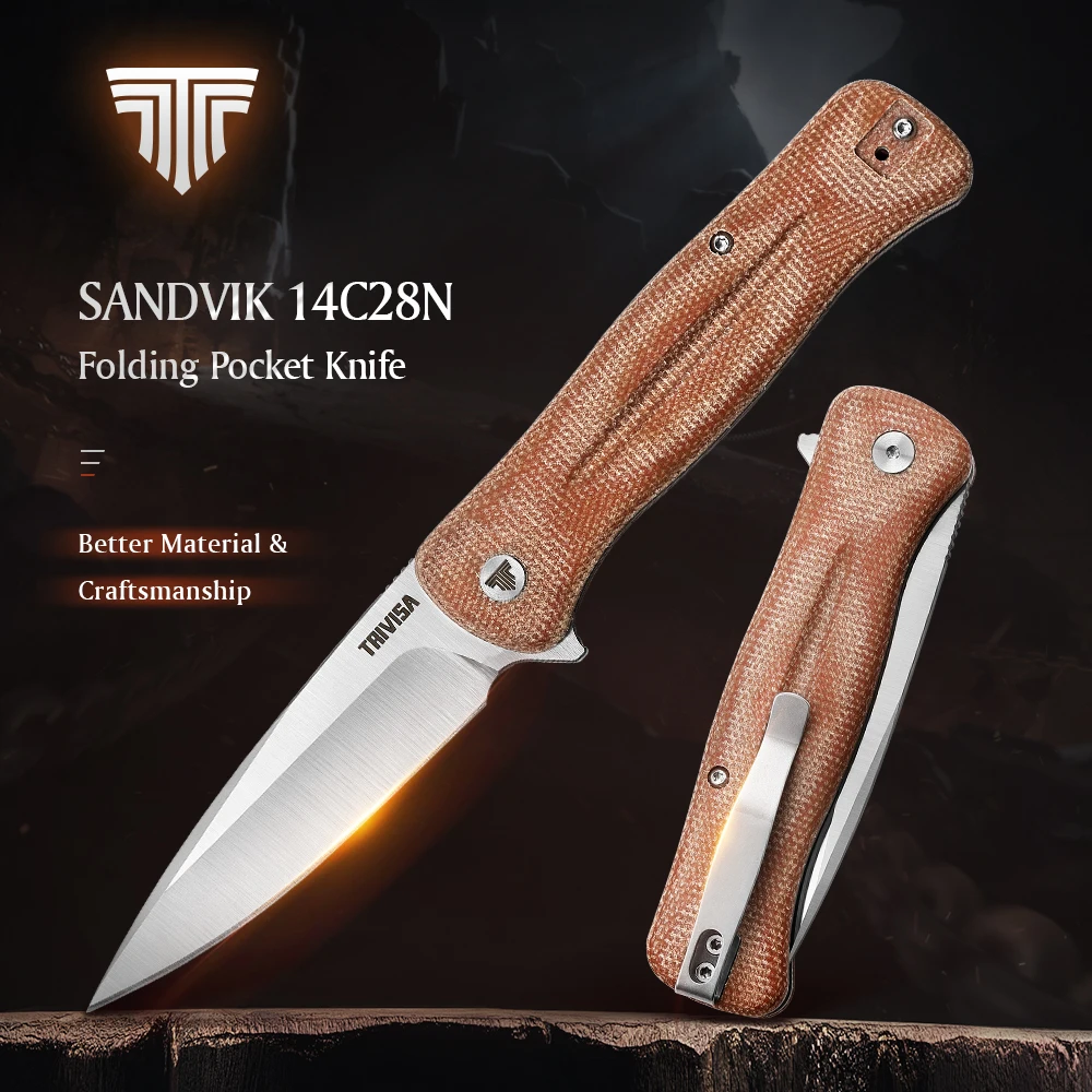 

Карманный складной нож TRIVISA Dor-04Br, лезвие 14C28N с ручкой из микроты, ручные инструменты для кемпинга, охоты, рыбалки, выживания, EDC, подарок для мужчин