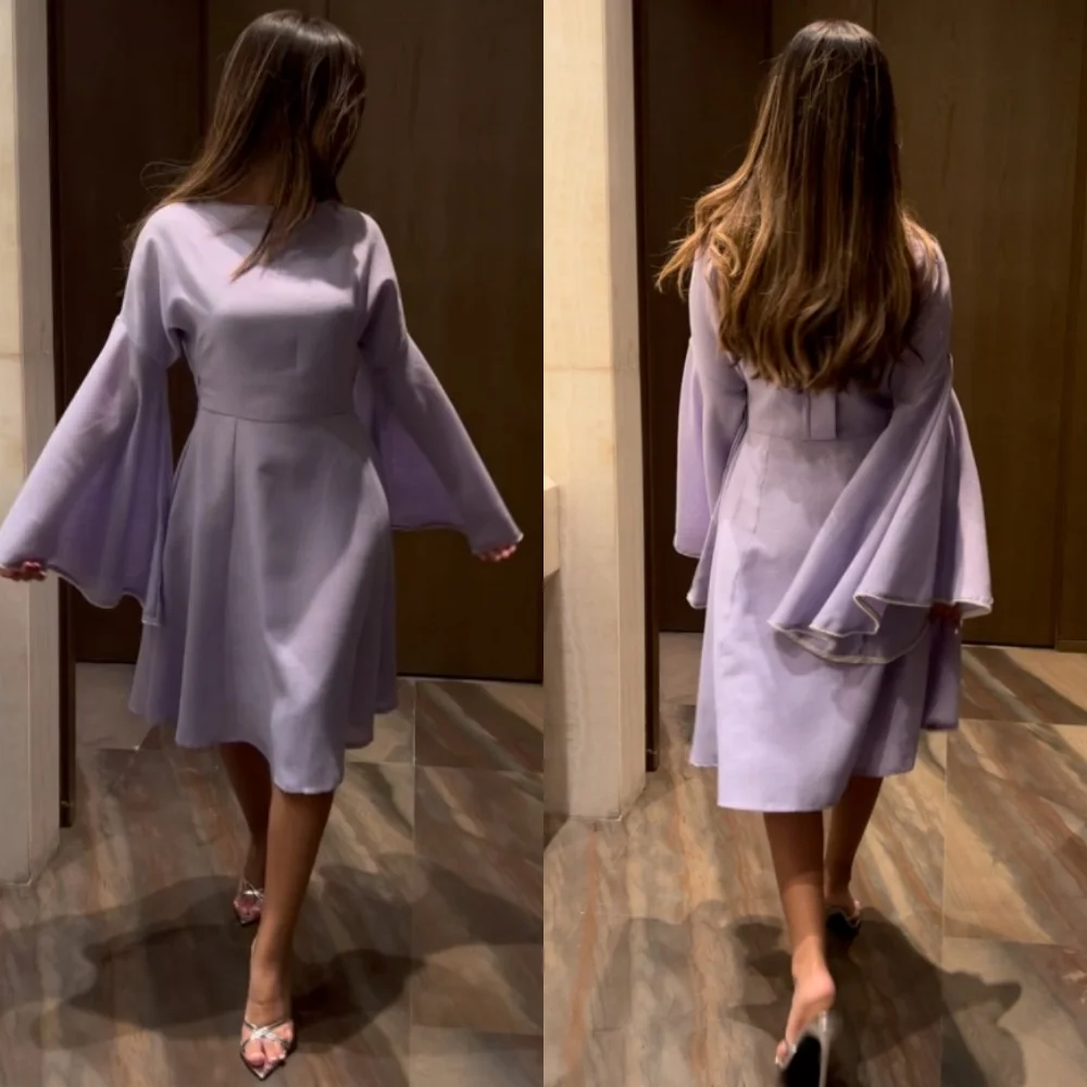 

Customized Jiayigong Jersey Draped Ruffles Valentine's Day A-line O-Neck Bespoke Occasion Gown Knee Length Dresses Saudi Arabia