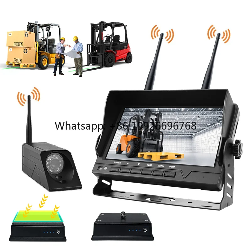 IP67 Waterproof 2.4G Digital Wireless Forklift Camera Kit with Magnetic Mount,Front & Rear View for Safe Reversing and Operation