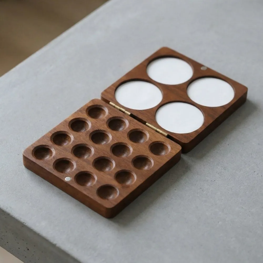 Empty Box Walnut Wood Watercolor Palette Mini Magnetic Suction Paint Box Portable Compact Mixing Paint Tray Watercolor Paint