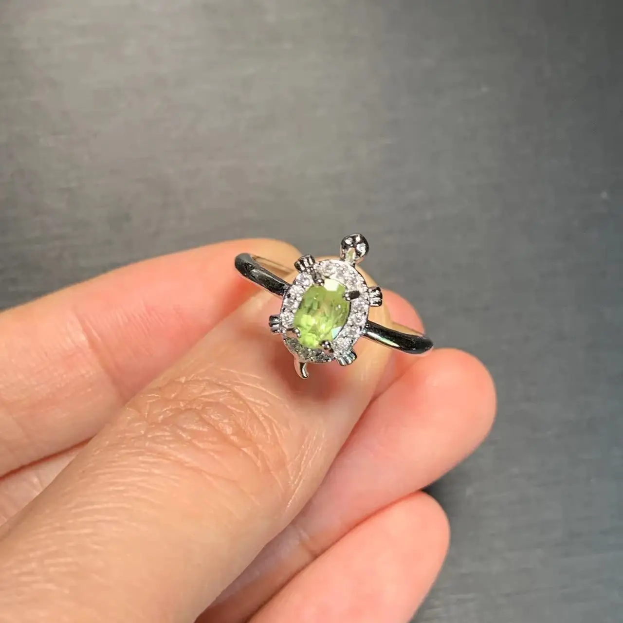 Turtle Natural Peridot Ring Adjustable Female Jewelry for Women Gift Wholesale High Quality Vintage Fine