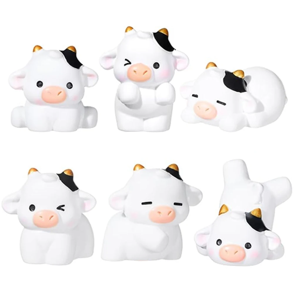 48PCS Mini Cow Figurines Resin Cow 6 Kinds of Cute Cow Resin Animal Mini Resin Figures Outdoor Home Garden Decoration Accessorie