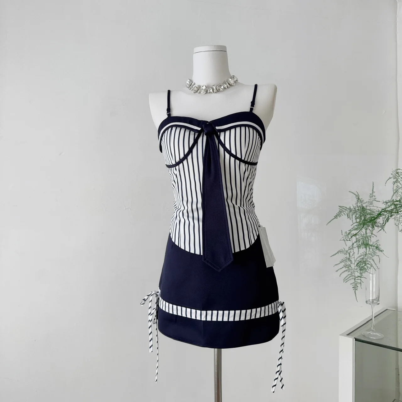 

Blue and White Striped Short Dress Designer Elegant Backless Evening Party Wear Bar Night Club Birthday Fashion Outfit Vestido
