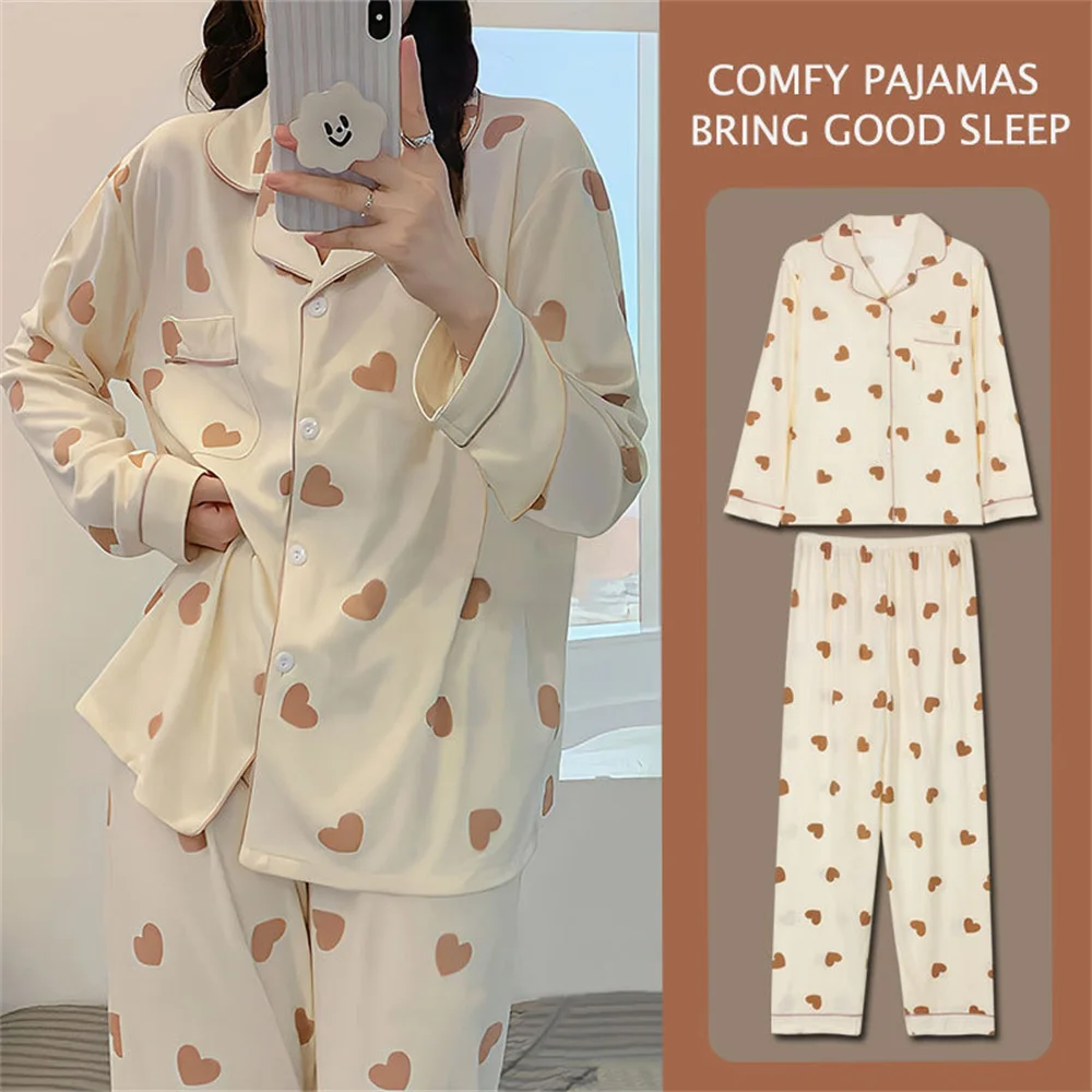 Women Pajamas Set Fashionable Gentle Spring And Autumn INS Style With Lapel Button Fashionable Autumn And Winter Sleepwear Set