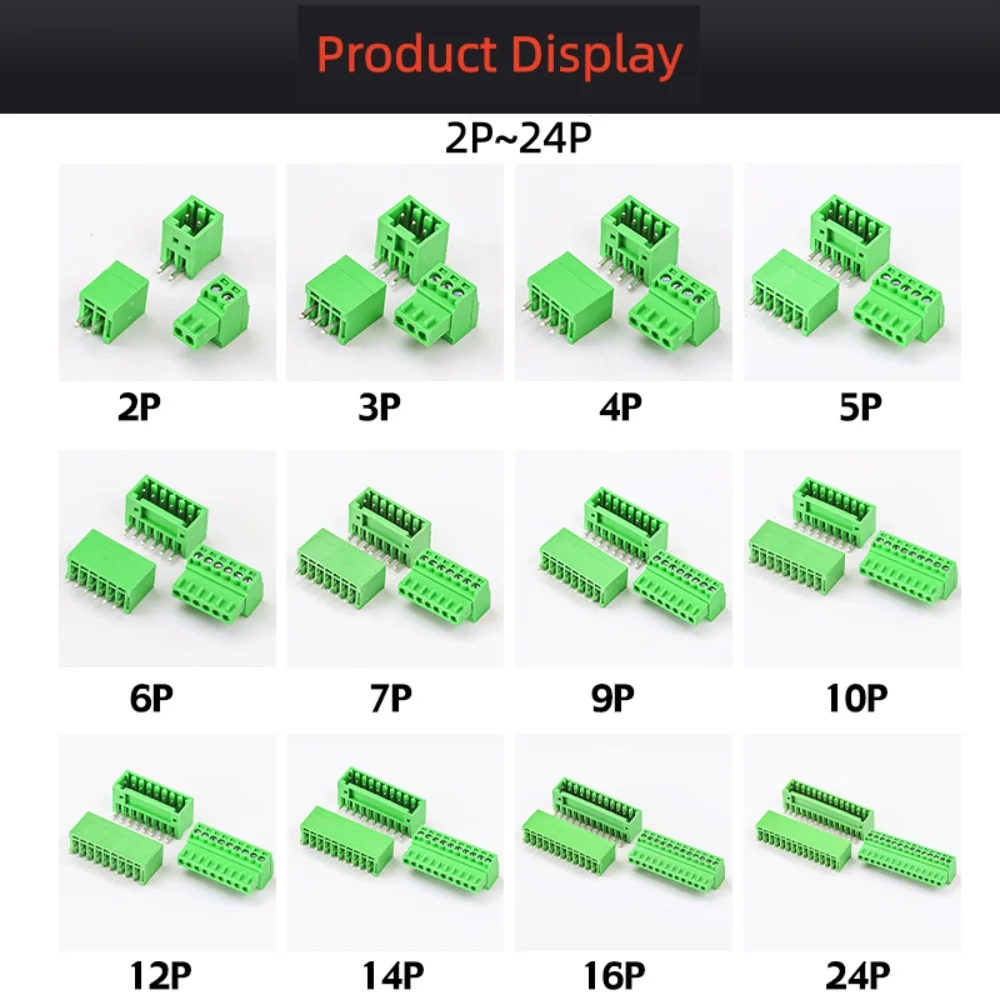5Set 2EDG-2.54mm PCB Plug-In Terminal Straight Bend Lock Screw 2P-24P Wiring Terminal 2.54mm Electrical Component