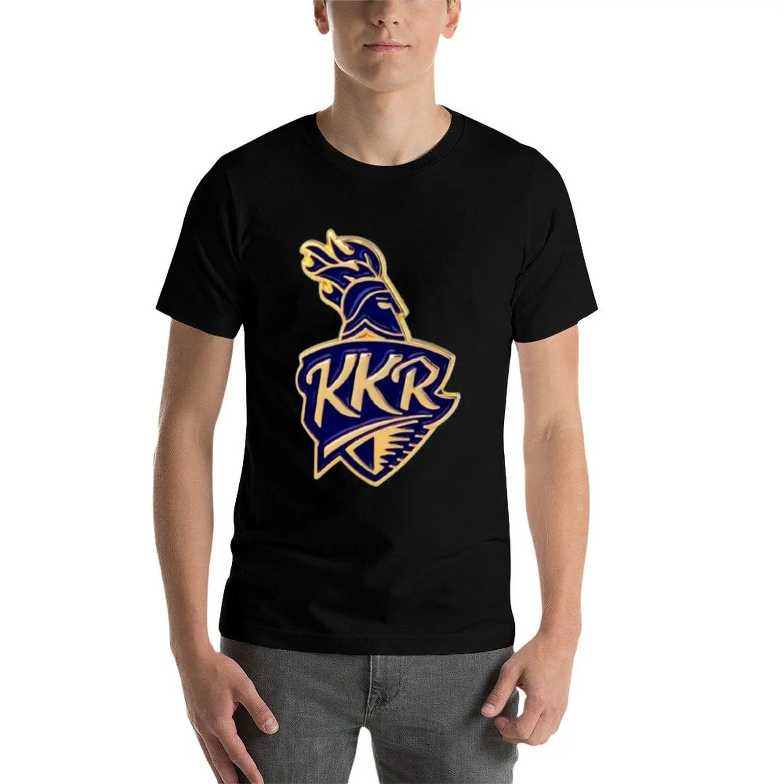 تي شيرت KKR CrICKET TEAM تي شيرت رجالي من القطن الثقيل تي شيرت قطني عالي الجودة