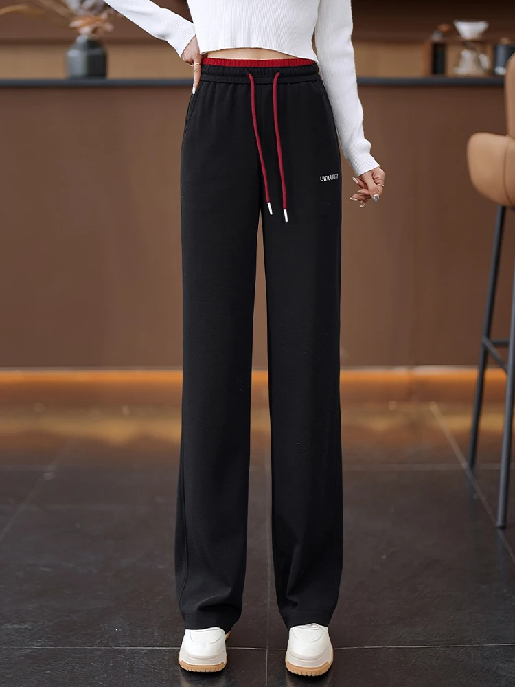 

High Waist Straight Leg Sport Pants Women's Casual Loose Sweatpants Drapey Slimming Wide Leg Pants Street Style Spring Autumn