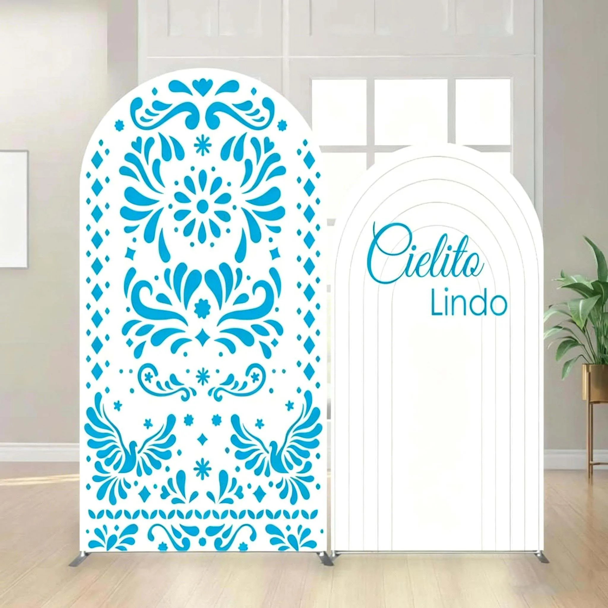 Custom 2-Side Mexican style Baby Shower Arch Backdrop Cover Blue Baptism Fiesta Birthday Party Decor Backdrop Photo