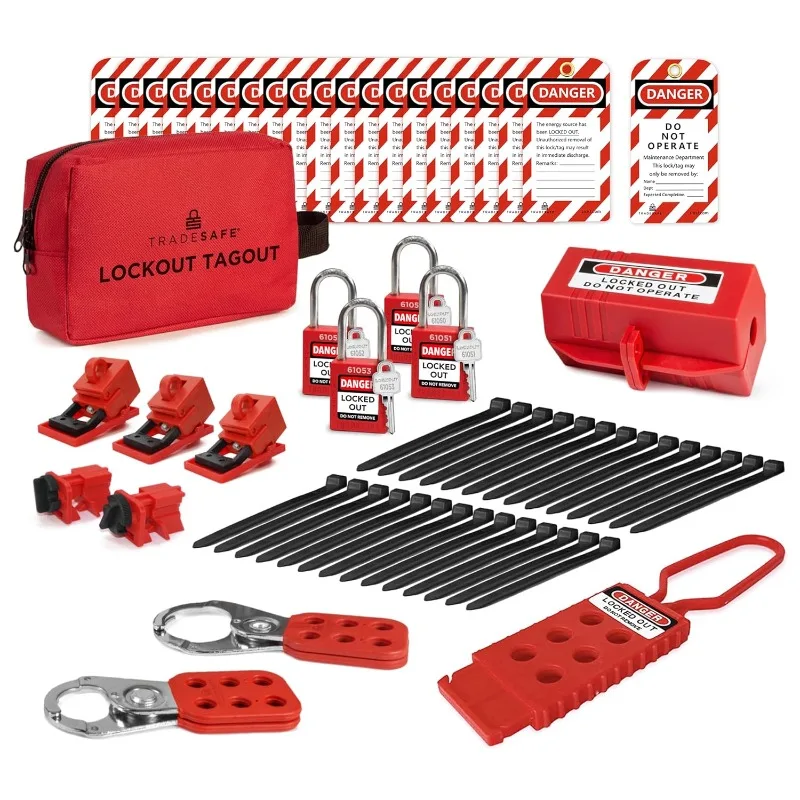 

Комплект Tagout для электрической блокировки — защелки, зажимы и универсальные блокировки автоматических выключателей с несколькими контурами, бирки, вилочный замок, партия