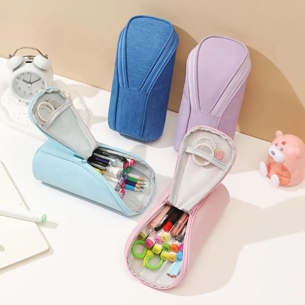 Marker Pouch Standing Pencil Holder Large Capacity Multi-function Vertical Pencil Case Phone Holder Zippered Pen Bag Adults