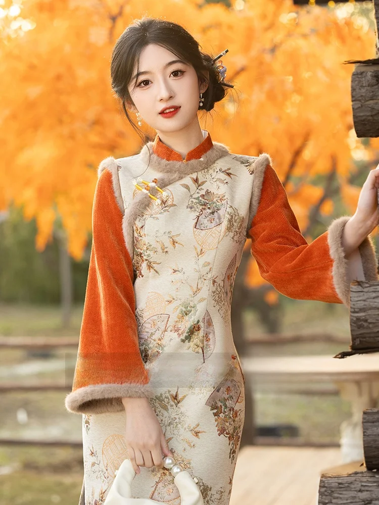 

Новая утепленная китайская кофта с флисовой подкладкой Dr Young, улучшенная модель, с длинным рукавом и низким разрезом, для повседневной носки, женская, зимняя