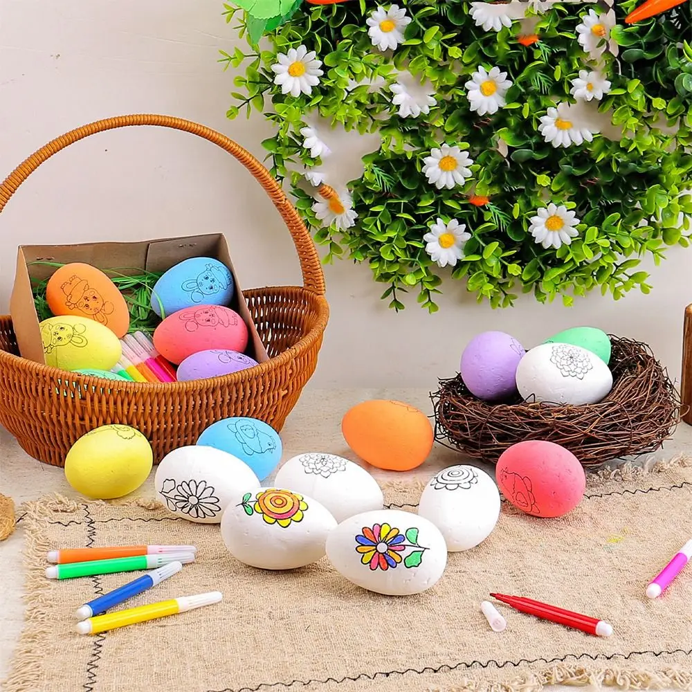

Colorful Painted Easter Eggs Kit Foam DIY Crafts Color Filling Easter Egg with Paint Pen Doodle Easter Toy