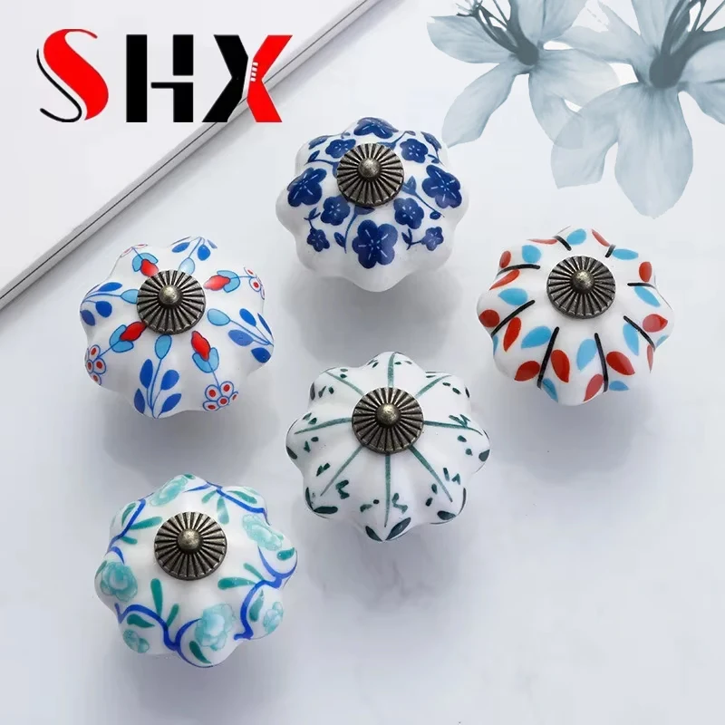 Garden American Pumpkin Ceramic Handle Single-hole Hand-painted Ceramic Handle Cabinet Door Drawer Furniture Handle 40MM