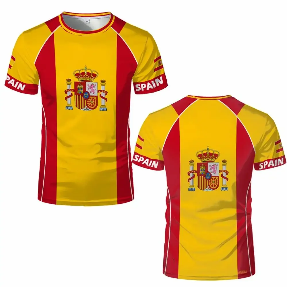 Quick-Dry Soccer T-Shirt with Spanish Flag Geometric Print – Breathable Unisex Sports Training Top