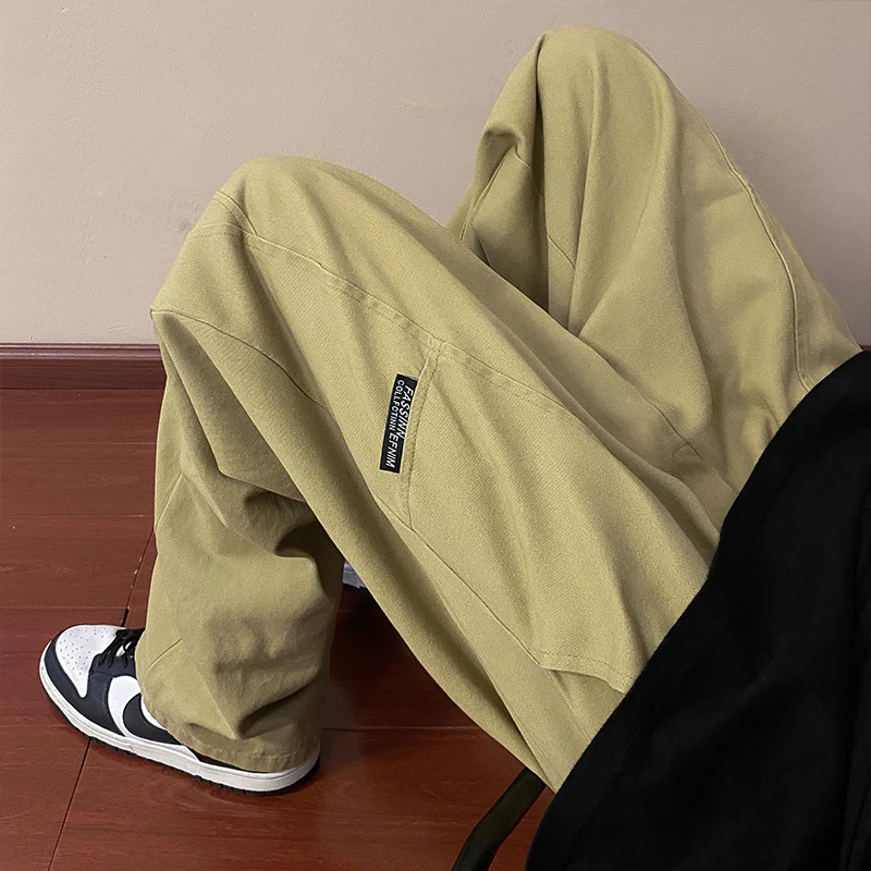 

Мужские рабочие брюки из чистого хлопка прямого кроя, свободные повседневные длинные брюки, плотные широкие брюки в уличном стиле