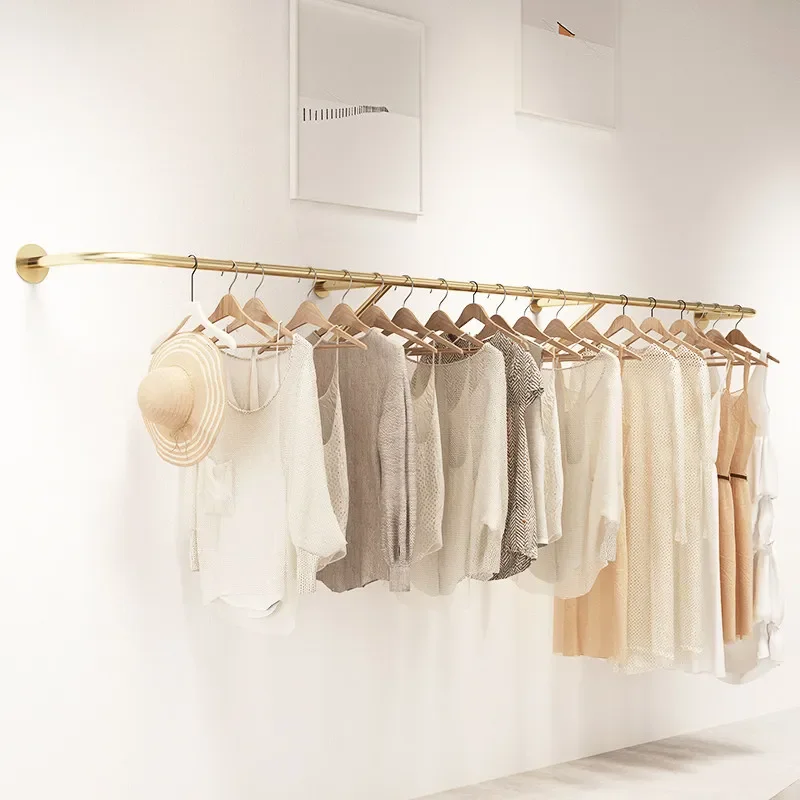 

IronworkClothing Store Display Rack Women's Clothing On The Wall Children's Clothing Wall-mounted Gold Hanger Floor Shelf Clothe
