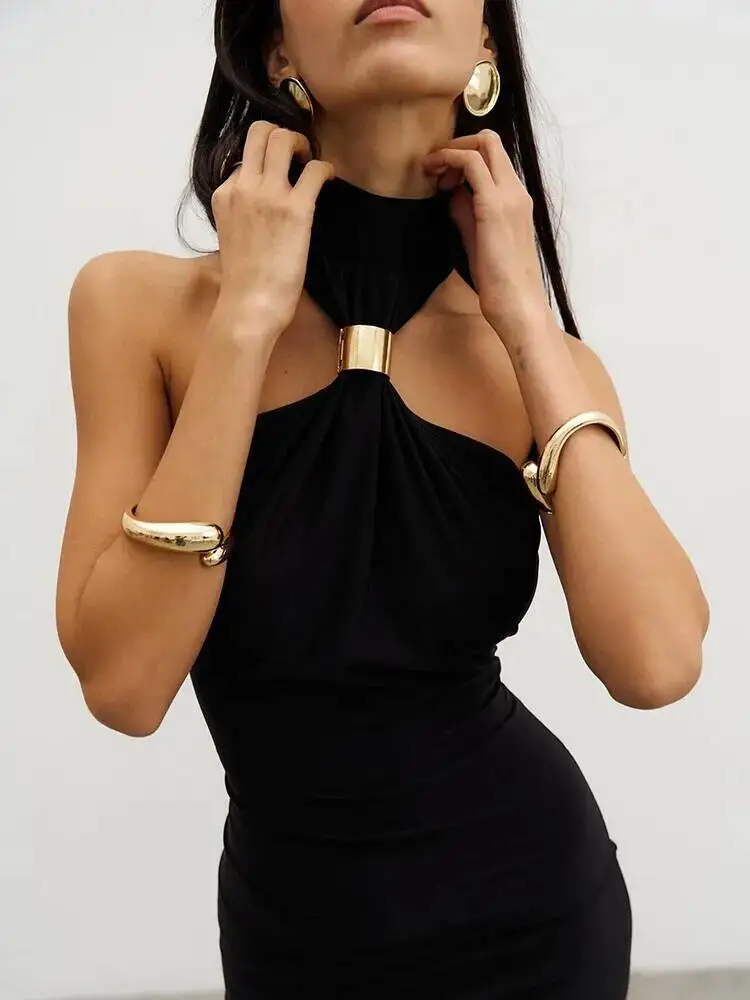 Summer New Fashionable Strapless Hanging Neck Design Women's Tight Fitting Sleeveless Sexy Dress With Buttocks Wrapped Around