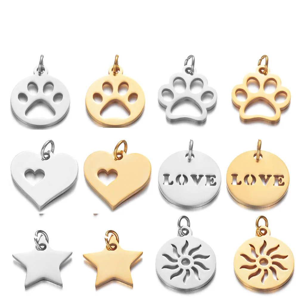 

10pcs/lot Stainless Steel High Polished Heart Love Sun Star Charms Small Pendants for DIY Fashion Jewelry Findings Accessories