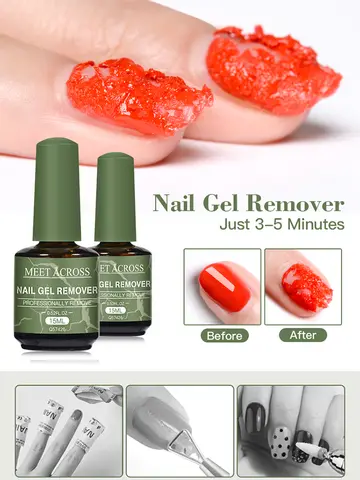 MEET ACROSS 15ml Magic Fast Nail Gel Polish Remover Clean UV Soak Off Semi Permanent Varnish Nail Art Removal Tools Manicure