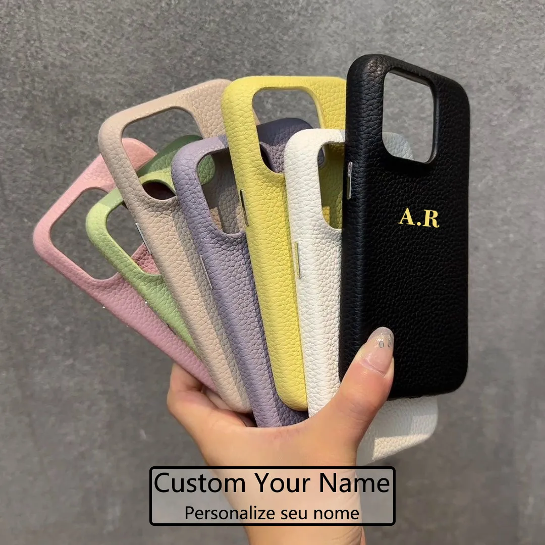 Personalized Letters Case For iPhone 15 14 13 12 Pro Max Custom Name initials Leather Cover For iPhone 15 14 Pro Max