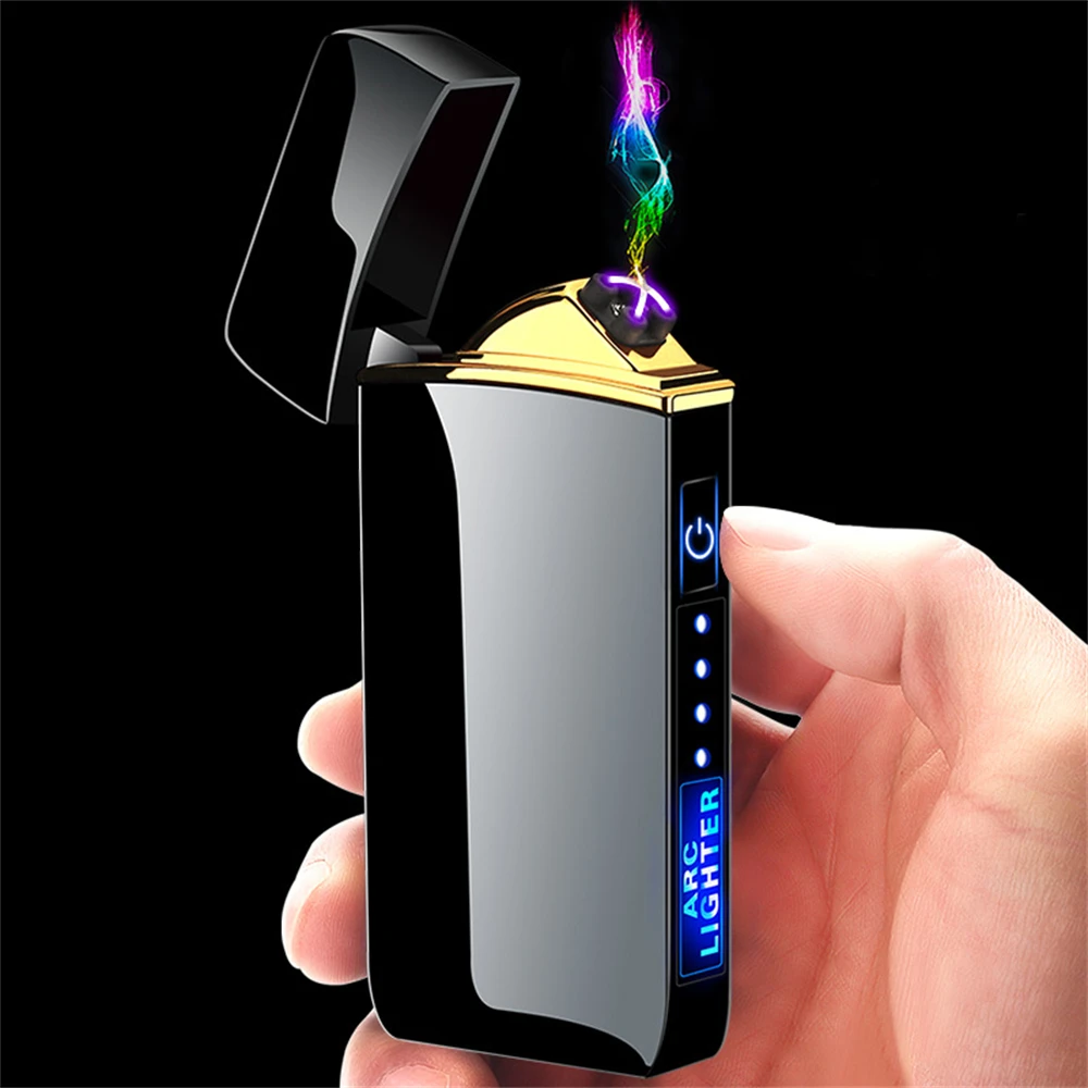 USB Electric Lighter Dual Arc Lighter Plasma Touch Induction Rechargable Windproof Metal Lighter Smoking Accessories Men Gadgets