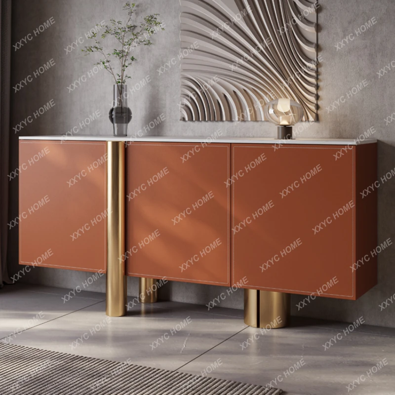 

Modern Minimalist Sideboard Cabinet Guest Restaurant Light Luxury Door Wall Saddle Leather Storage Entrance Cabinet Table