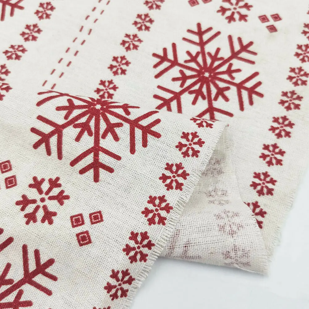 45x145CM Linen Cotton Elk Snowflake Christmas Tree Bell Printed Fabric Needlework Handmade Textile Crafts DIY Decor Material