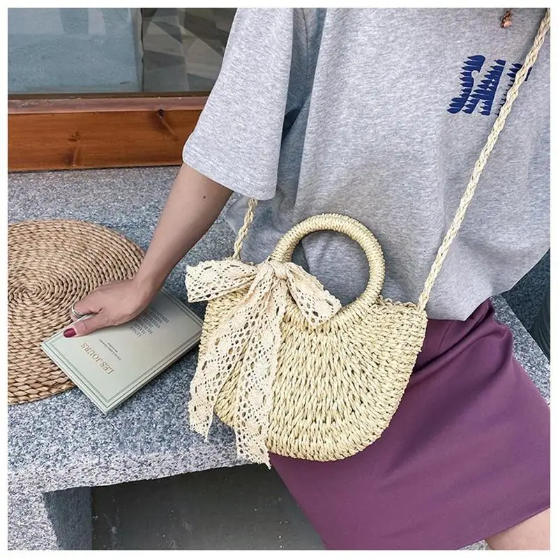 2024 Fashion Straw Bag Ins Bohemian Style Women\'s One Shoulder Bag Portable Ladies Basket Bags